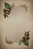 Vintage Background With Watercolor Coffee Beans and Leaves Cafe Template photo