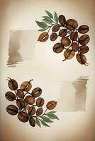 Vintage Background With Watercolor Coffee Beans and Leaves Cafe Template photo