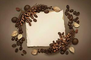 Vintage Background With Watercolor Coffee Beans and Leaves Cafe Template photo