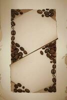 Vintage Background With Watercolor Coffee Beans and Leaves Cafe Template photo