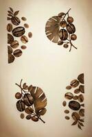 Vintage Background With Watercolor Coffee Beans and Leaves Cafe Template photo