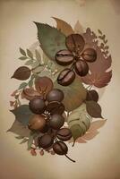 Vintage Background With Watercolor Coffee Beans and Leaves Cafe Template photo