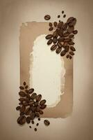 Vintage Background With Watercolor Coffee Beans and Leaves Cafe Template photo