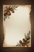 Vintage Background With Watercolor Coffee Beans and Leaves Cafe Template photo