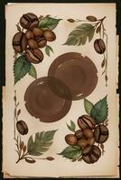 Vintage Background With Watercolor Coffee Beans and Leaves Cafe Template photo