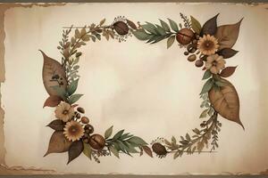 Vintage Background With Watercolor Coffee Beans and Leaves Cafe Template photo