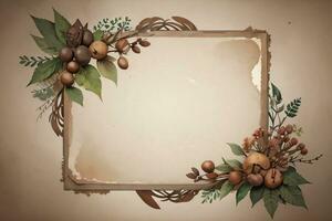 Vintage Background With Watercolor Coffee Beans and Leaves Cafe Template photo