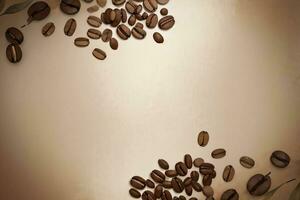 Vintage Background With Watercolor Coffee Beans and Leaves Cafe Template photo