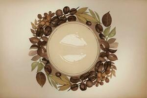 Vintage Background With Watercolor Coffee Beans and Leaves Cafe Template photo