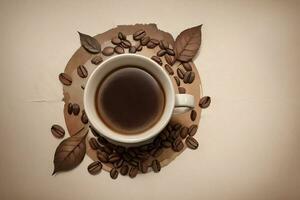 Vintage Background With Watercolor Coffee Beans and Leaves Cafe Template photo