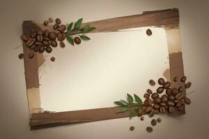 Vintage Background With Watercolor Coffee Beans and Leaves Cafe Template photo