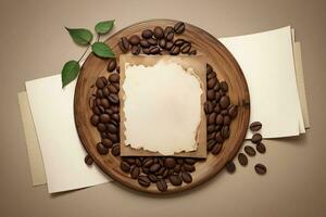 Vintage Background With Watercolor Coffee Beans and Leaves Cafe Template photo