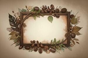 Vintage Background With Watercolor Coffee Beans and Leaves Cafe Template photo