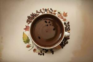 Vintage Background With Watercolor Coffee Beans and Leaves Cafe Template photo