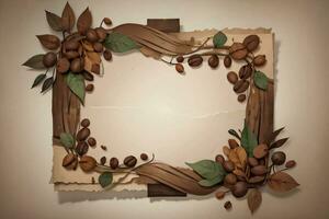 Vintage Background With Watercolor Coffee Beans and Leaves Cafe Template photo