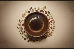 Vintage Background With Watercolor Coffee Beans and Leaves Cafe Template photo