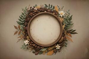 Vintage Background With Watercolor Coffee Beans and Leaves Cafe Template photo