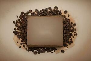 Vintage Background With Watercolor Coffee Beans and Leaves Cafe Template photo