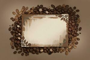 Vintage Background With Watercolor Coffee Beans and Leaves Cafe Template photo