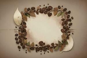 Vintage Background With Watercolor Coffee Beans and Leaves Cafe Template photo