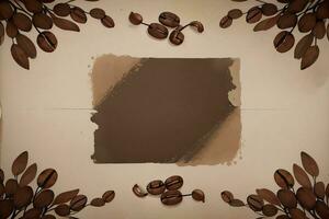 Vintage Background With Watercolor Coffee Beans and Leaves Cafe Template photo