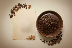 Vintage Background With Watercolor Coffee Beans and Leaves Cafe Template photo