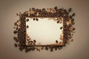 Vintage Background With Watercolor Coffee Beans and Leaves Cafe Template photo