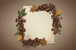 Vintage Background With Watercolor Coffee Beans and Leaves Cafe Template photo