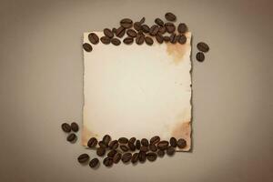 Vintage Background With Watercolor Coffee Beans and Leaves Cafe Template photo