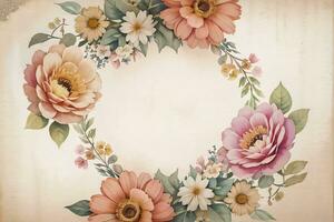 Vintage paper with flowers texture background photo