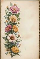 Vintage paper with flowers texture background photo