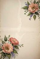 Vintage paper with flowers texture background photo