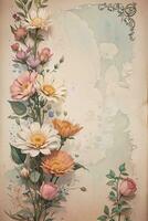 Vintage paper with flowers texture background photo