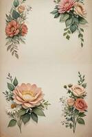 Vintage paper with flowers texture background photo