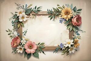 Vintage paper with flowers texture background photo