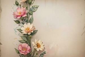 Vintage paper with flowers texture background photo