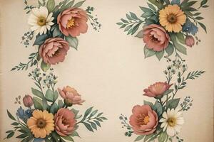 Vintage paper with flowers texture background photo