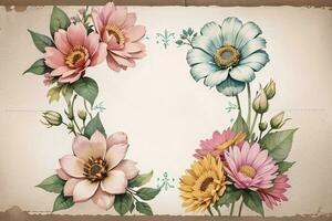 Vintage paper with flowers texture background photo