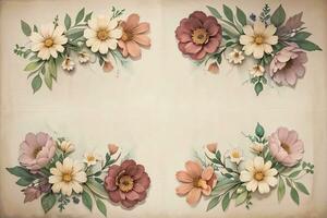 Vintage paper with flowers texture background photo