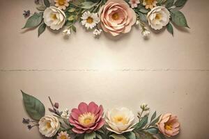 Vintage paper with flowers texture background photo