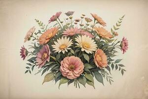 Vintage paper with flowers texture background photo