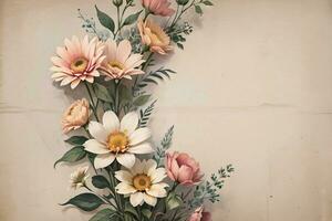 Vintage paper with flowers texture background photo