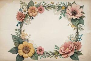 Vintage paper with flowers texture background photo