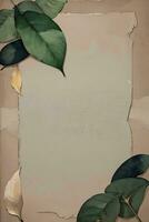 Vintage paper with leaves texture background photo