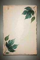 Vintage paper with leaves texture background photo