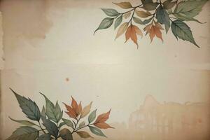 Vintage paper with leaves texture background photo