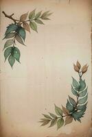 Vintage paper with leaves texture background photo