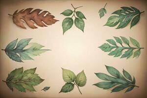 Vintage paper with leaves texture background photo