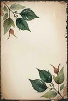 Vintage paper with leaves texture background photo