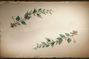 Vintage paper with leaves texture background photo